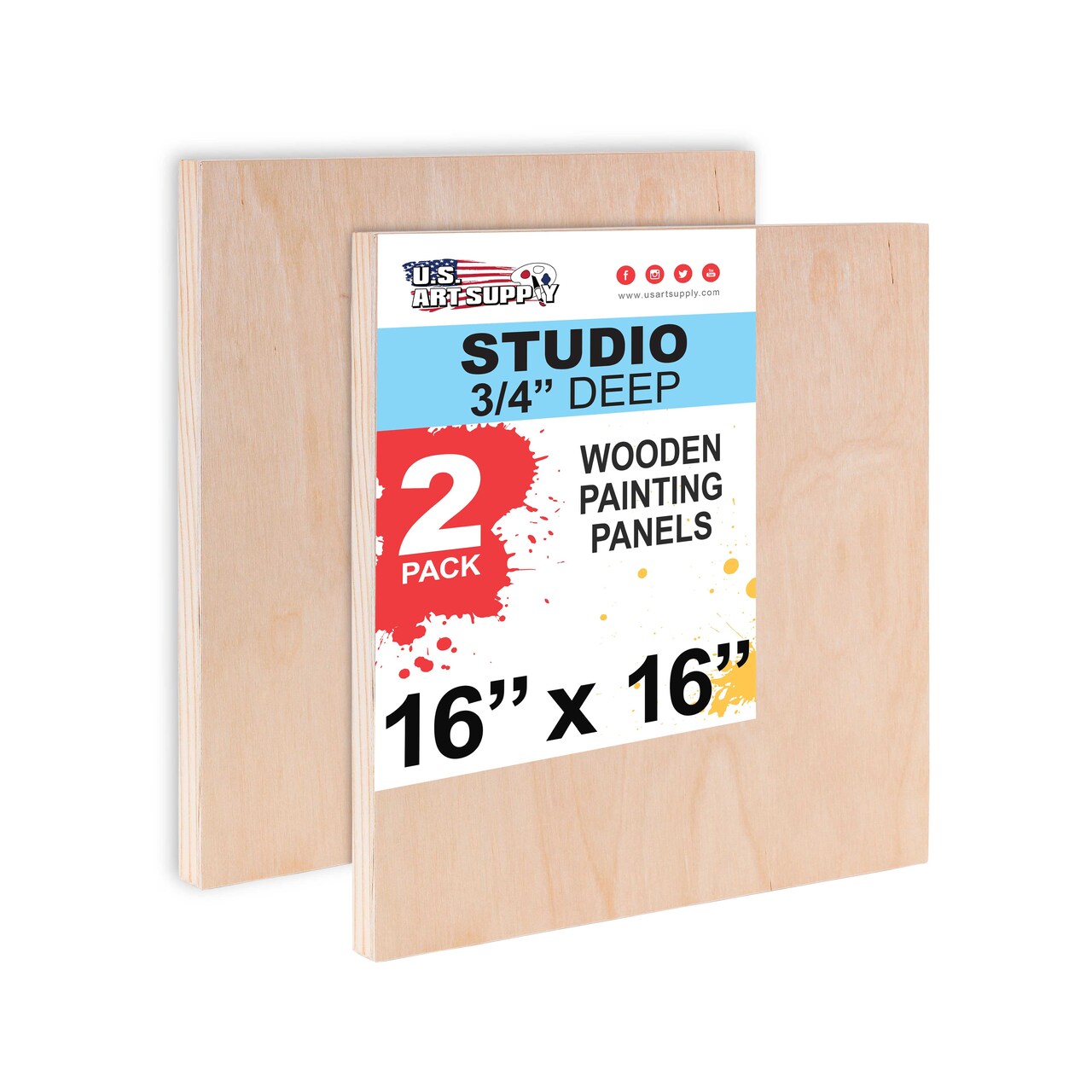 Unfinished Cradled Wood Panels for Painting, 2 Pack of 16x16 inch - Studio Birch Wooden Canvas Boards 3/4" Deep - Mixed-Media Craft, Acrylic, Oil, Encaustic, Paint Pouring Panel Board